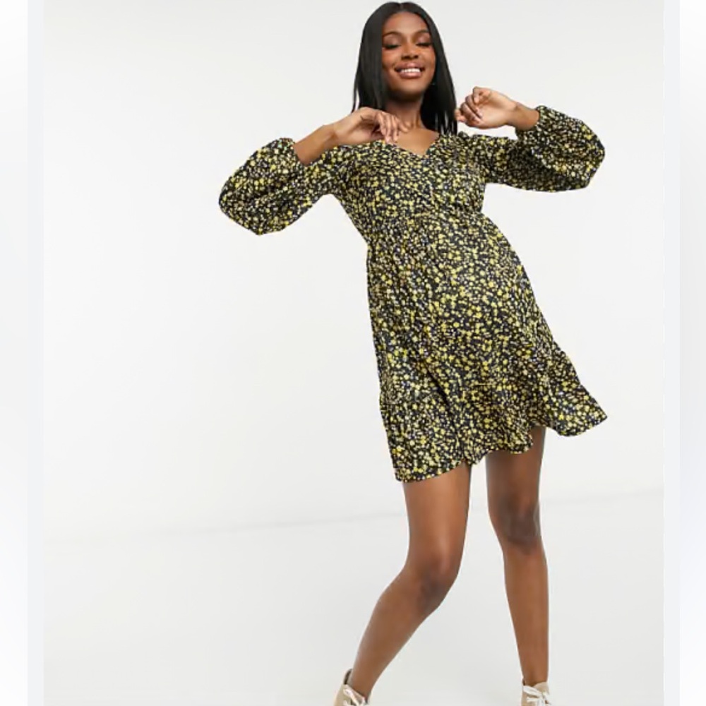 NEW ASOS Design Maternity Ditsy Floral Print Long Sleeve Stretch Dress Size 12